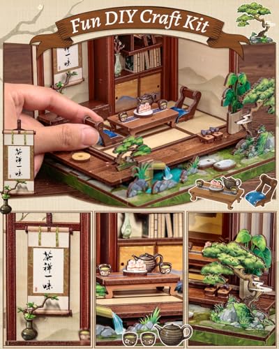 Image of CUTEBEE Book Nook - Dollhouse Kit for Adults, Japanese Tea House, DIY Miniature House, 3D Wooden Puzzle, Bookshelf Decor Gifts（Kirishima Cha-an)