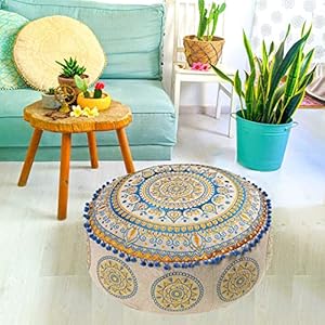 Mandala Life ART Blue Pouf Ottoman Cover -24×8 inches – Moroccan Décor Pouffe Footstool for Kids Room Living Bedroom Bohemian Furniture