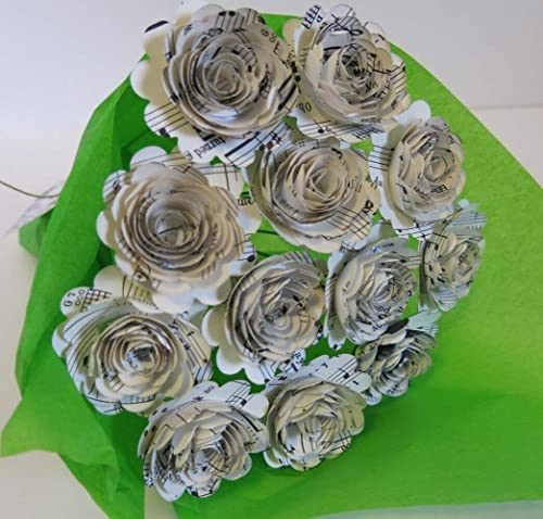 Always In Blossom - Scalloped Sheet Music Paper Flowers For Centerpiece 1.5 Inch Roses On Stems One Dozen Bouquet - Floral Bunch For Wedding Decorations #TOP1