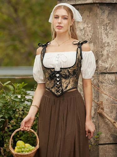Image of Scarlet Darkness Corset Tops for Women Renaissance Underbust Corset Boned Lace Up Corsets
