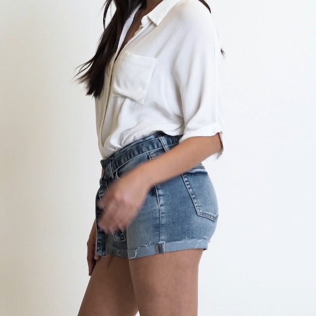 Silver Jeans Co. Women's Sure Thing Denim Shorts - High Rise, Medium Wash, Tie-Waist Belt | Eco-Friendly Stretch Shorts