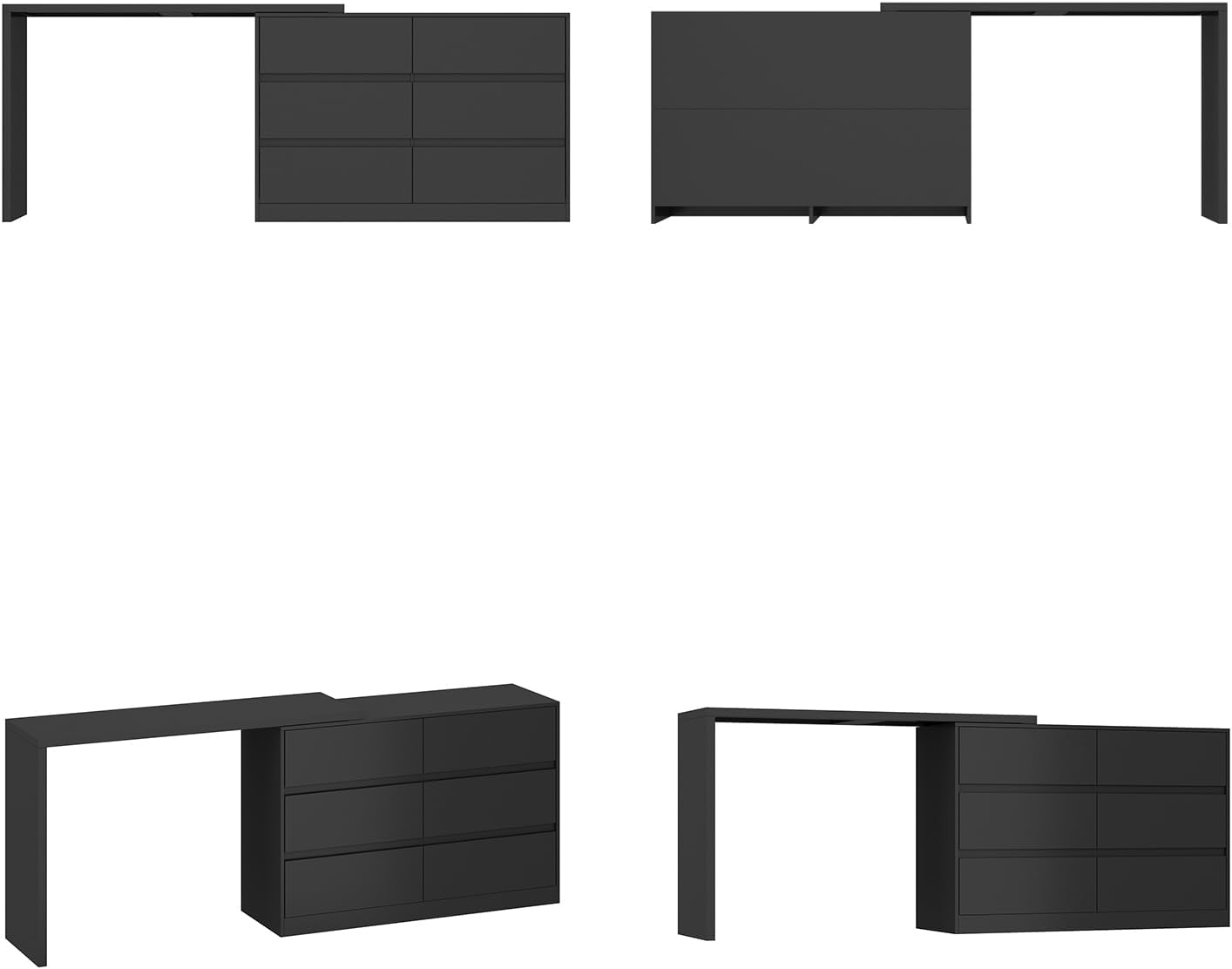 6 Drawer Dresser with Rotatable Tabletop, Modern Chest of Drawers with Extendable Desk (No More Than 98" W), Drawer Organizer for Bedroom Home Office, Black Dresser