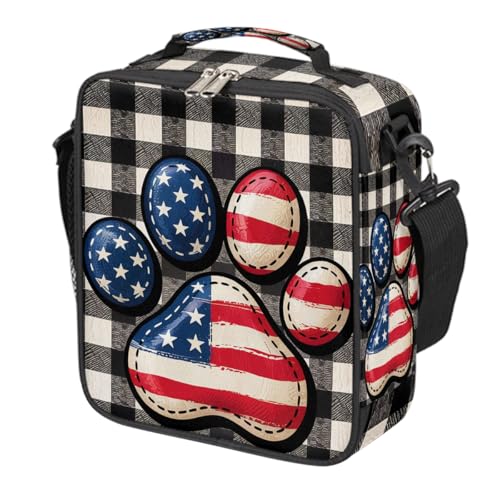 Pardick Paw Flag Check Kids Lunch Box for Girls Boys Reusable Insulated Lunch Bag for Kids Toddler Thermal Cooler Spacious Lunchbox with Shoulder Strap Lunchbag for School Work Picnic