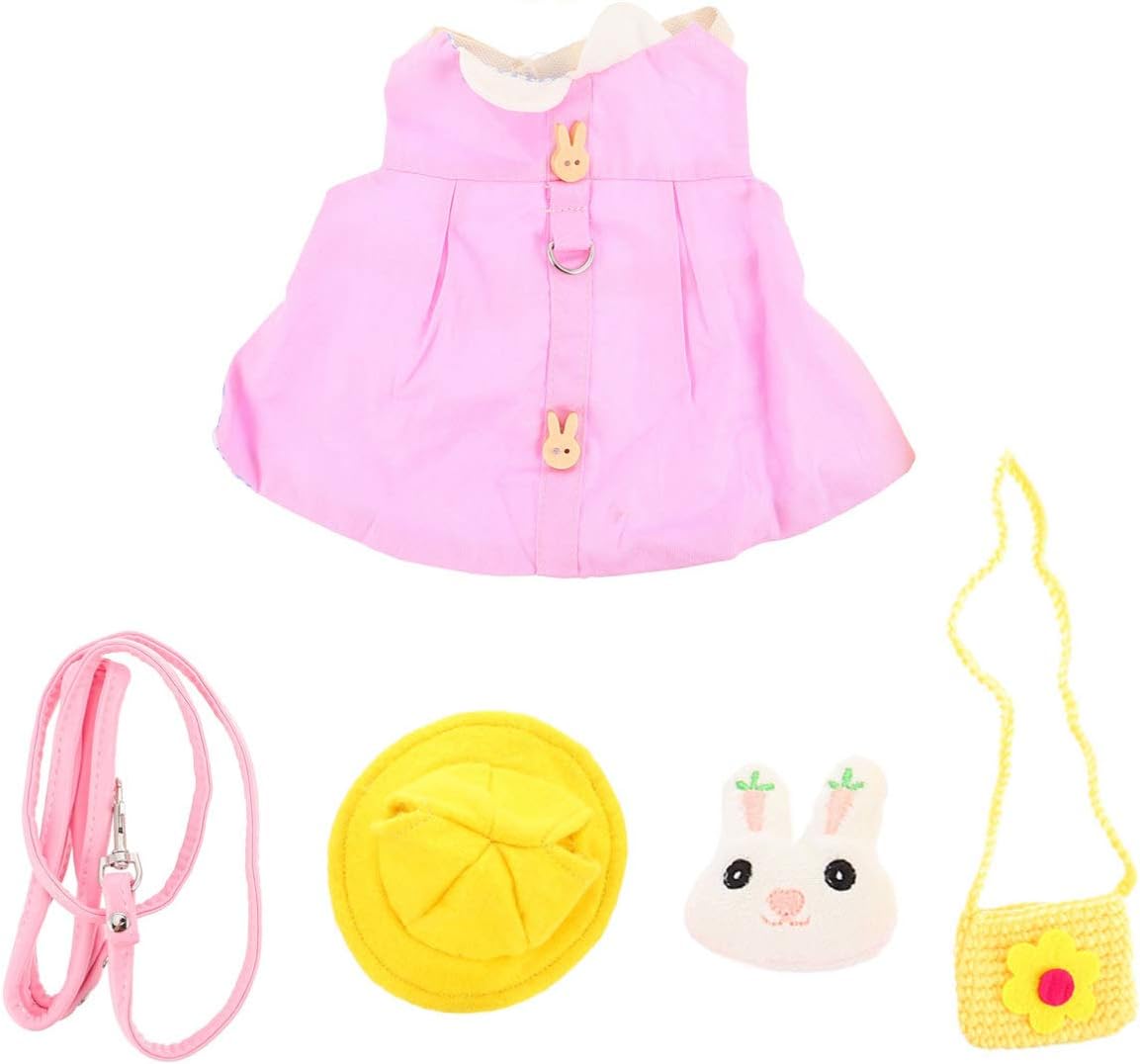 POPETPOP 5 Piezas Conjunto de Arnés Y Correa de Chaleco de Conejo Vestido de Conejito Y Gorro Cálido Hurón Conejillo de Indias Animales Pequeños Accesorios para Disfraces de Mascotas (Rosa