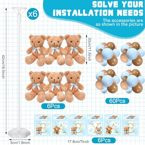Image of Lenwen 6 Sets Baby Letter Boxes Decorations Table Centerpieces for Baby Shower Gender Reveal,Bear Stuffed Animals Balloon with Stand Plush Toy Boxes for Birthday Party Wedding(Bear,Blue)
