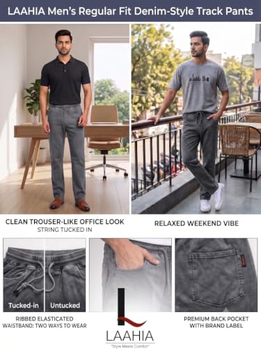 Image of Men's RFD Wash Finished Cotton Track Pants| Lightweight, Breathable & Highly Stretchable Fabric| Denim Look| Perfect for Office, Party, Holiday & Travel (RSM-01 /25)