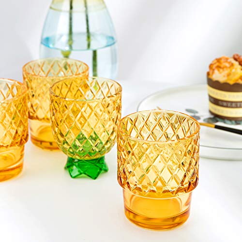Diamond Star Stacking Glasses Fruit Set Of 4 10 Oz Cups Pear Pineapple Colorful Stackable Drinking Glass Sets Yellow With Green Leaf Glassware For Drinking Water, Bear #TOP6