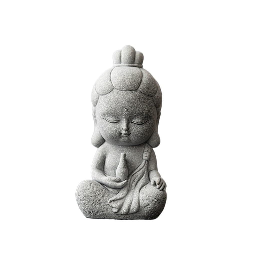 ENGENDER Kung Fu Tea Pet Green Sandstone Guanyin Buddha Statue Tea Pet Kung Fu Set Accessories Desktop Decoration Suitable for Lovers(M)