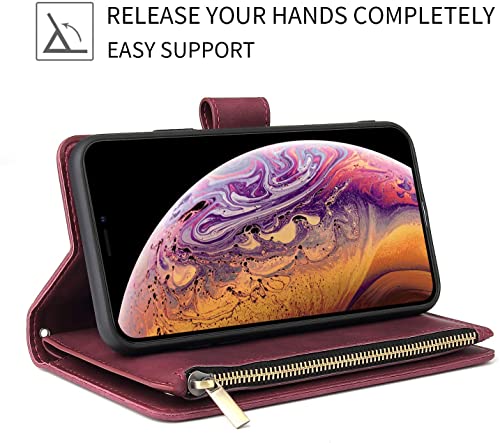Étui portefeuille iPhone 12 Pro QLTYPRI grand format rouge