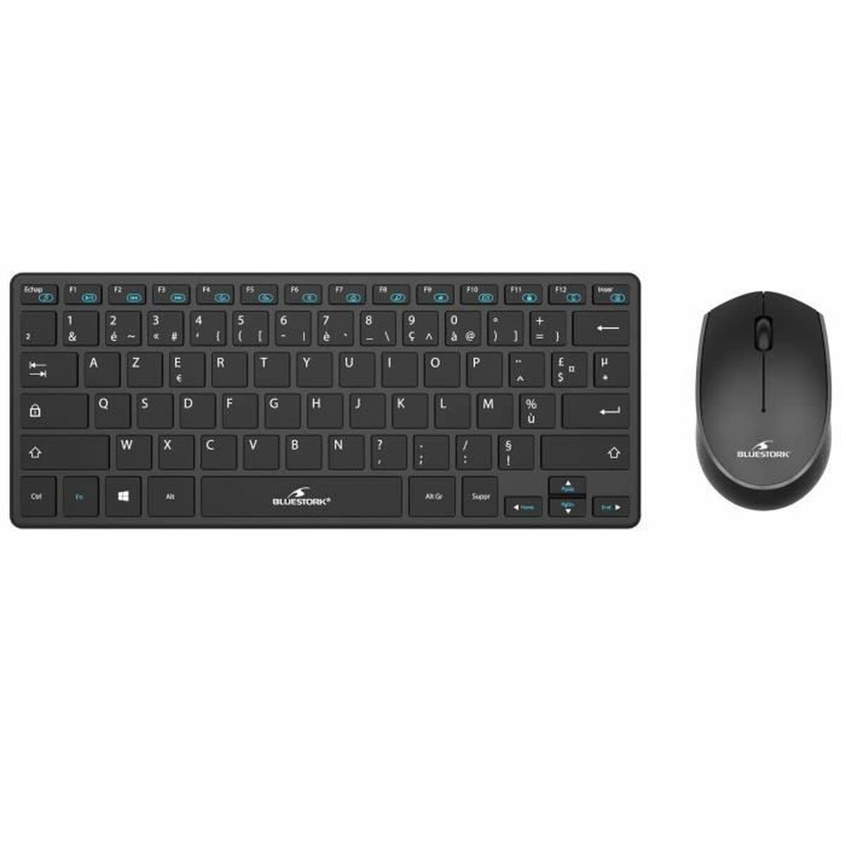 Bluestork Mini Draadloos Toetsenbord En Muis Set - AZERTY Zwart - Compact & Ergonomisch