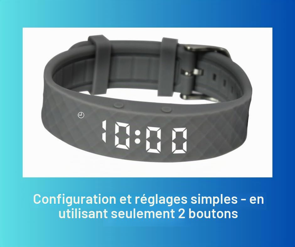 Montre vibrante à Pivotell grise avec rappel de pilule - Jusqu'à 12 alarmes quotidiennes - Rechargeable (chargeur USB inclus)