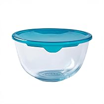 Pyrex 180P000 Ciotola di vetro ad alta resistenza con coperchio, Trasparente, Blu, 2 L