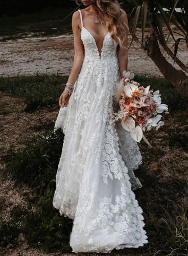 A-Line Sexy Boho Wedding Dresses Bridal Gowns Sweetheart Sleeveless Court Train Lace with Appliques Split Front 20242