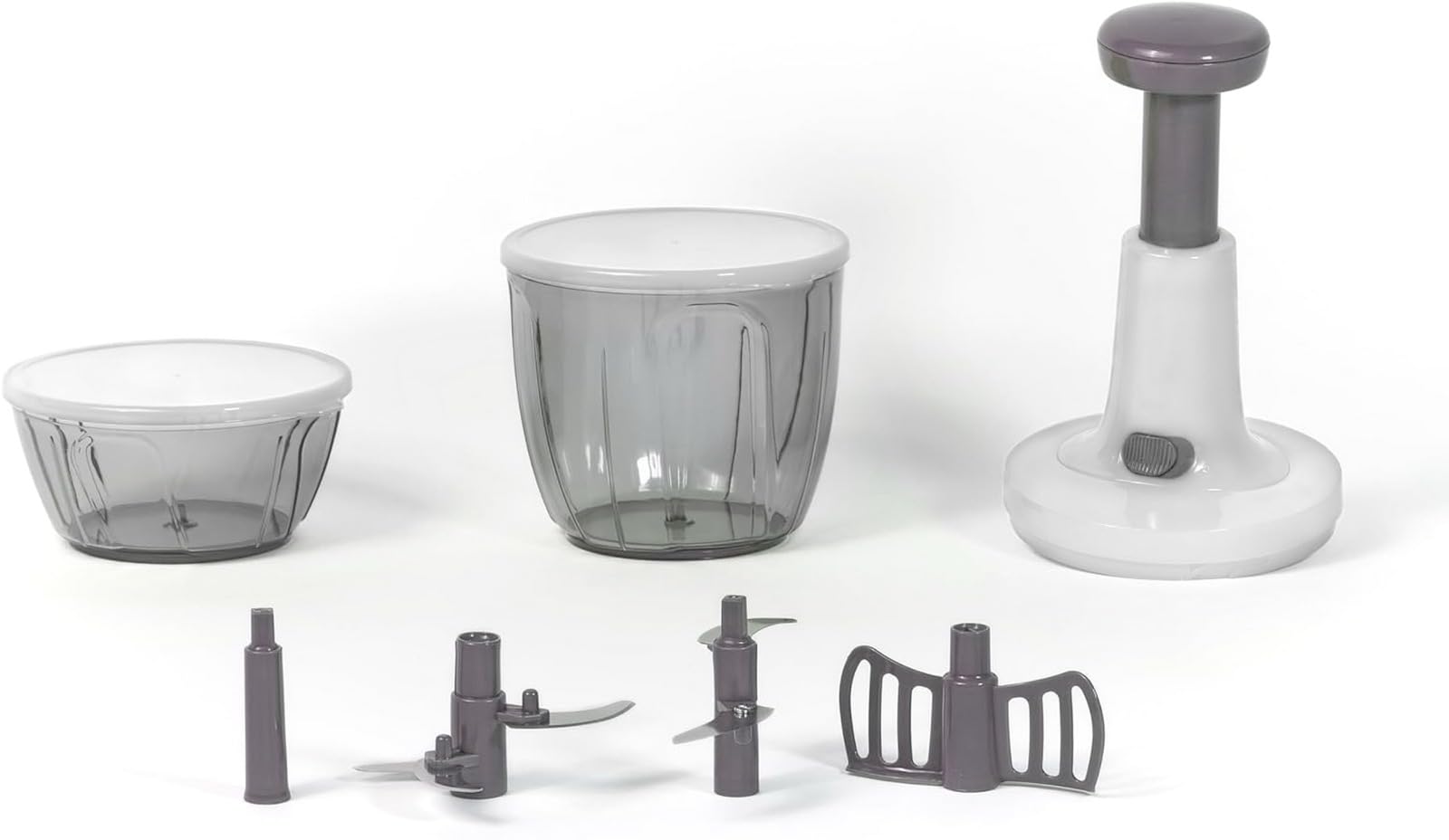Meridiana CHEF ROTOR Mixer Tritatutto da Cucina, 5 Lame Acciaio Inox, Doppio Contenitore 900 ml + 400 ml, Bianco