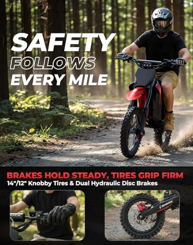 Image of Skeri Electric Dirt Bike for Adults & Teens, 14 inch /12 inch Fat Tire 3200W Motor 37MPH Off-Road EBike, 48V 21Ah Battery Hydraulic Disc Brakes Dual Suspension IPX5 Waterproof, Fit for Age 13+ -Racing Red