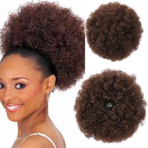 High Puff Afro Ponytail Drawstring Short Afro Curly Ponytail Hair Piece for African American Wrap Updo Synthetic Hair Bun Extensions with Clips Extra Large