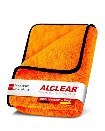 ALCLEAR Paño para secar el Coche XXL - Paño de Secado Premium para Coche Extra Absorbente - 90x60 cm para secar sin rayones Antes de pulir - Naranja