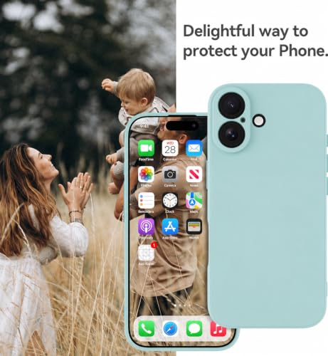 Image of DIZORO Square Microfiber Candy Case Compatible for iPhone 16 Shockproof Slim Back Cover Liquid Silicone Case - Mint Green