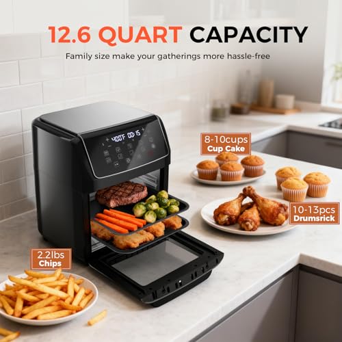 Image of OLIXIS 12.6Qt Air Fryer Oven, Family Size Countertop Convection Oven with 10 Preset Cook Modes, 400F Rapid Air Crispy Technology, Roast Bake Dehydrate Reheat, Dishwasher-Safe Parts