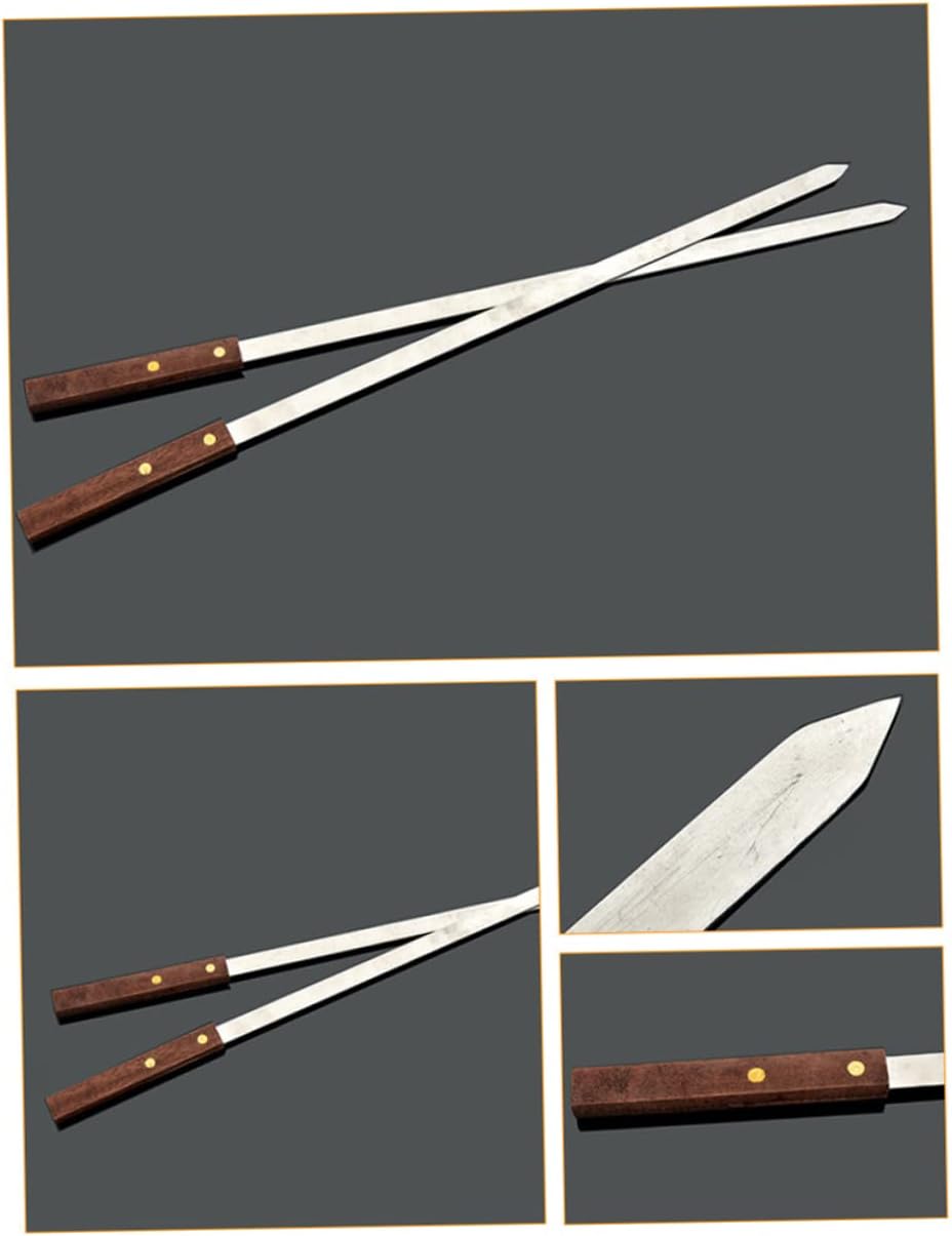 BESPORTBLE 5pcs Stainless Steel Bbq Skewers Wooden Handle Reusable Flat Meat Sticks for Grilling and Family Dinners and Outdoor Parties