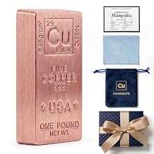 1 Lb Copper Bar .999 Pure Copper Bullion - Solid, Heavy & Beautiful Cu-Designed Ingot - Desk Display, Paperweight, 7th Anniversary Wedding Gift for Him/Her with COA, Gift Box, Pouch & Cloth