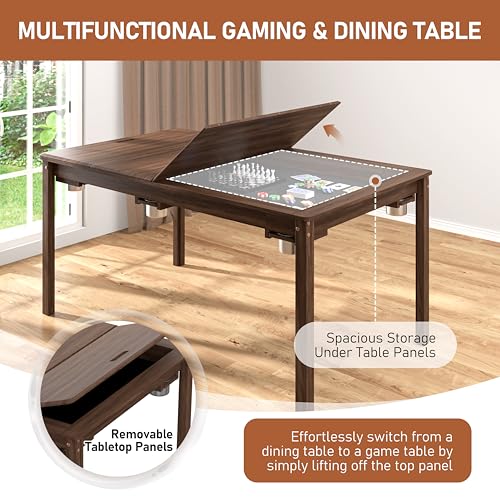 image for MUPATER Solid Wood Board Game Table with 58” x 33” Gaming Space an
