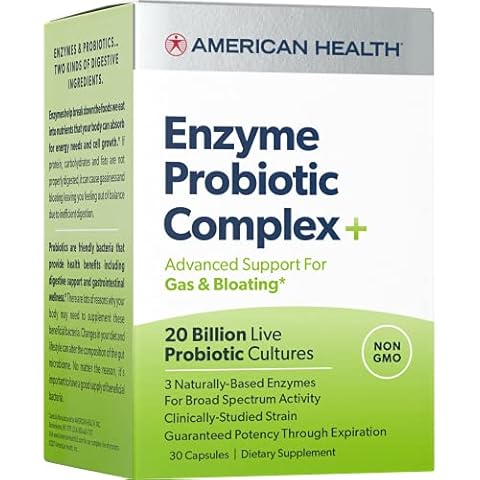 AMERICAN HEALTH Enzyme Probiotic Complex Plus, 20 Billion Microorganisms - Clinically Studied Strain - Advanced Support for Gas & Bloating* - Non-GMO - 30 Capsules, 30 Total Servings Cover