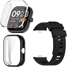 حامي الشاشة والحزام متوافق مع ساعة Xiaomi Redmi 4 ، إكسسوارات الساعة الذكية TPU Soft Coverage Case and Soft Silicone Band Pack of 2 + 1