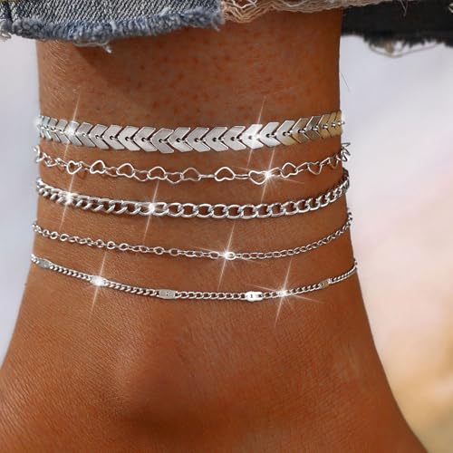 Image of Fesciory 14K Gold Plated Ankle Bracelets Sets For Women, Adjustable Layered Infinite Anklet, Summer Beach Butterfly Star Foot Chain Jewelry Gifts