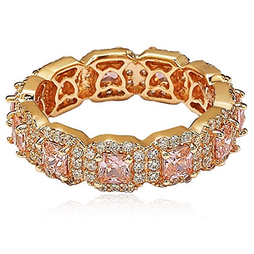 Suzy Levian Rose Sterling Silver Cubic Zirconia Pink Princess Cut Eternity Band #TOP1