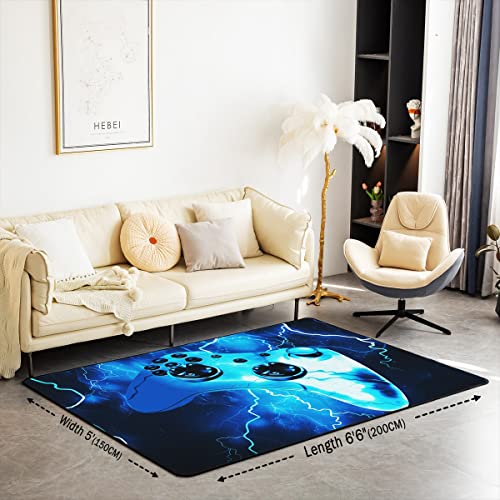 Homemissing Gamer Area Rug 100x150cm Blue Lightning Gamepad Living Room Rugs For Bedroom Home Decorative Modern Game Console Controller Carpet Ultra Soft Non-Slip Indoor Floor Mat - Image 3