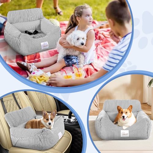 CALIYO Hundeautositz mit Stabiler Basis & Sicherheitsgurt | Hundesitz Auto für Kleine bis 10 kg | Memory Foam-Sitzauflage | Wasserdichter, Abwaschbarer Hundekorb mit Aufbewahrungstasche (Schwarz/Weiß)