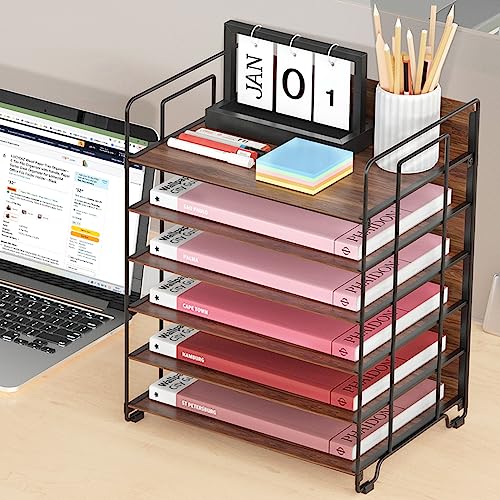 LUCYCAZ 6-Tier Black Wood Letter Organizer with Handle