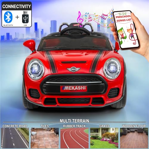 Image of MEKASHI Premium Electric Ride on Cars for Kids with Long Wheel Base, 1-7yrs (Red, MKS001)