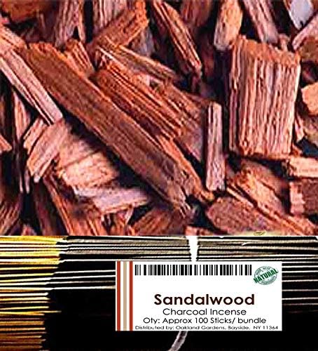 - Sandalwood, Frankincense, Egyptian Musk, Mango Butter, Nag Champa, Rain - Premium Choice Natural Incense by Oakland Gardens (100 x Sandalwood Incense)