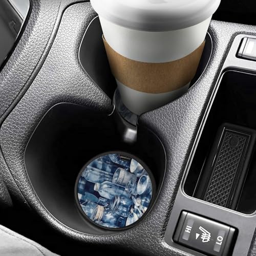 Portavasos para auto Azul con diseño a cuadros 2 piezas miniatura 6