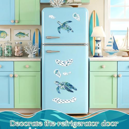 Imán decorativo grande tortuga marina acuarela set 8 pzas miniatura 4