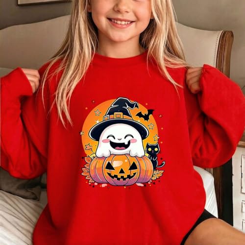 Girls Green Ghost Pumpkin Black Cat Halloween Crewneck Sweatshirt Pullover - image 3