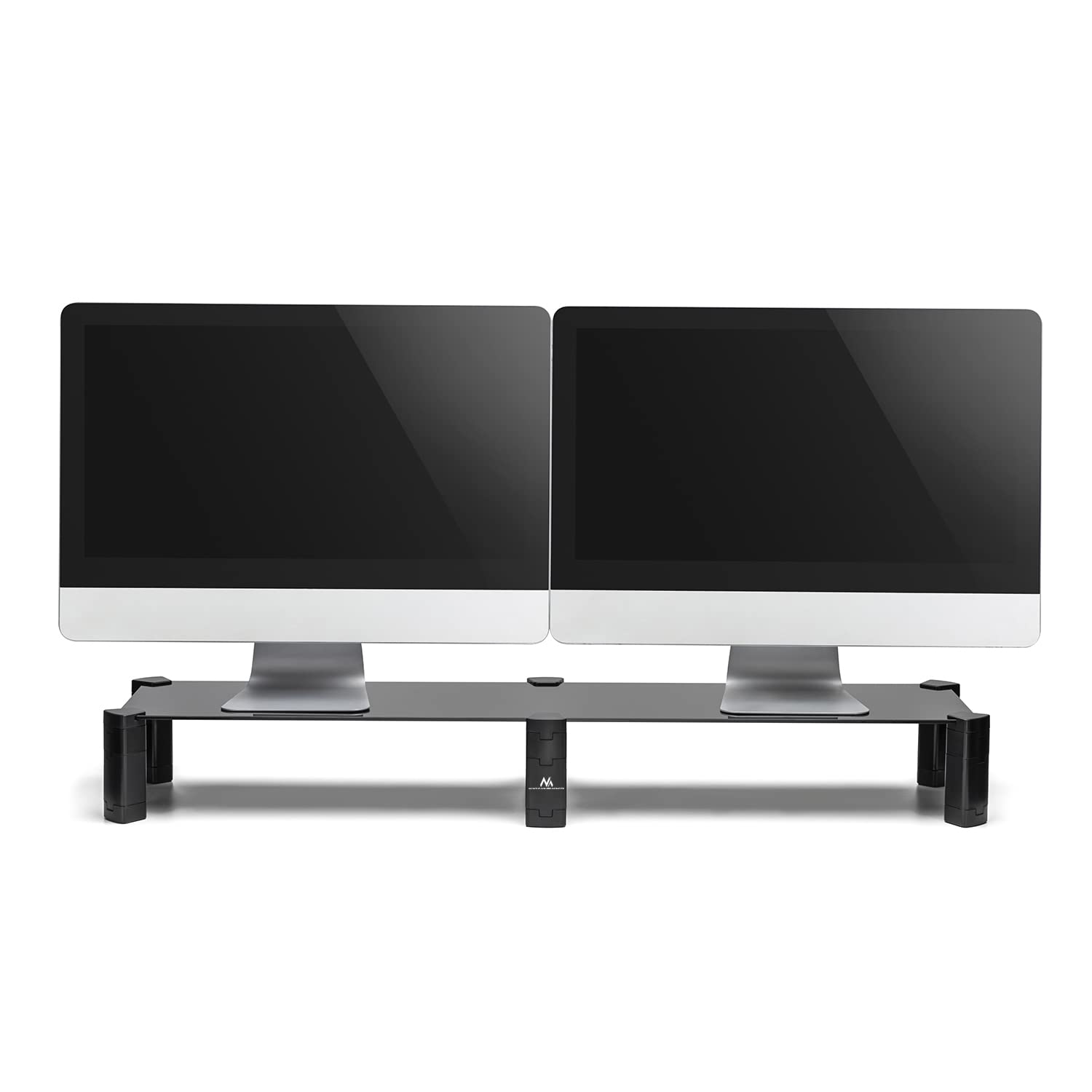 Maclean MC-936 Supporto per due monitor Rialzo, max. 20 kg, vetro temperato, (1029x285x127 mm), Altezza regolabile a 4 Livelli