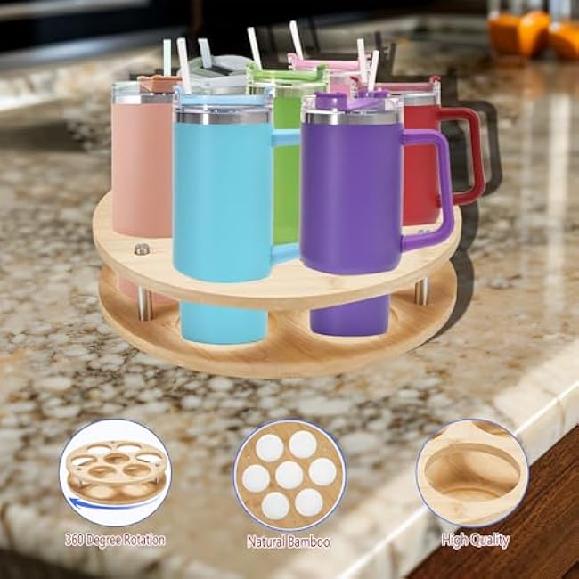 WEANGCW Water Bottle Organizer 40/30/20/14 oz with 7 Slots,Rotatable Cup Organizer Holder,Water Bottle Storage Rack for Stanley Cup Accessories, for Kitchen,Cabinet,Pantry Cabinet