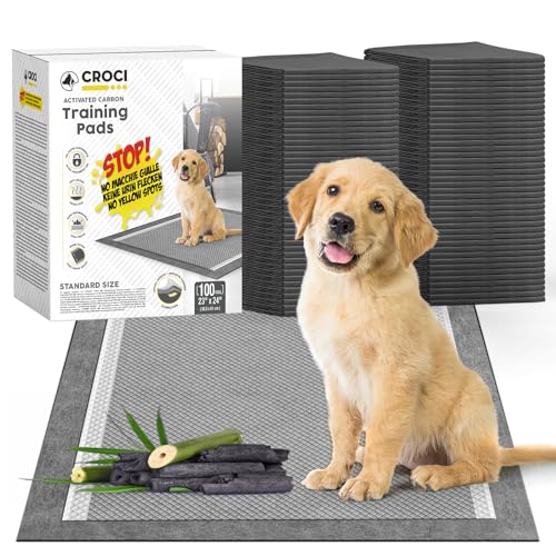 Image of CROCI Charcoal Puppy Pads 23 inchx24 inch Standard Size, Odor-Control Carbon Dog Training Pads Absorbs Up to 4 Cups of Liquid, 6-Layer Leak-Proof & Quick Dry Pee Pads for Dogs, Disposable (100 Counts)