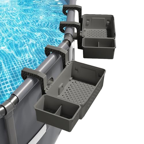 Pool Aufbewahrungskorb Set inklusive Kunststoff Pool Korb Pool Getränkehalter Hot Tub Zubehör Multifunktionales Pools Zubehör für Aufstellpool Schwimmbad Oberirdischen (Grau)