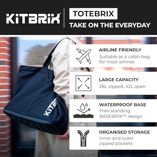 KitBrix ToteBrix Tote Bag with Zipper, Solid Waterproof Base - Laptop Pocket, Phone Pocket, Luggage Handle Sleeve2