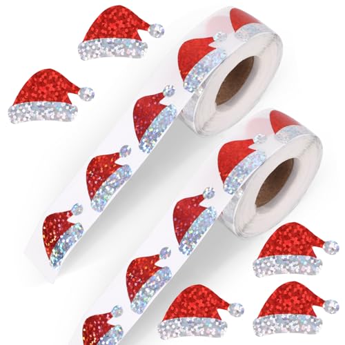 1000 autocollants bonnet Noël paillettes rouleau adhésif