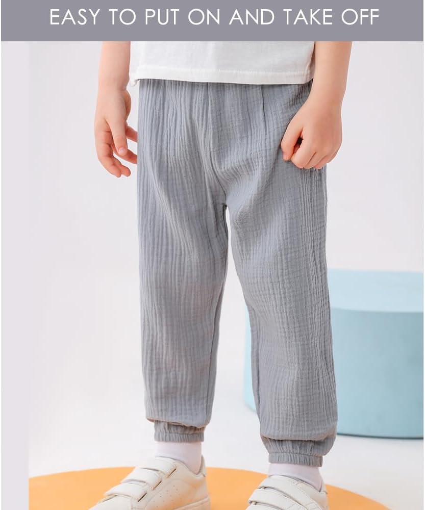 GFQLONG 4 Pack Toddler Boys Girls Cotton Linen Plain Pants Harem Trousers Casual Basic Elastic Loose Summer Spring Bloomers - Image 4