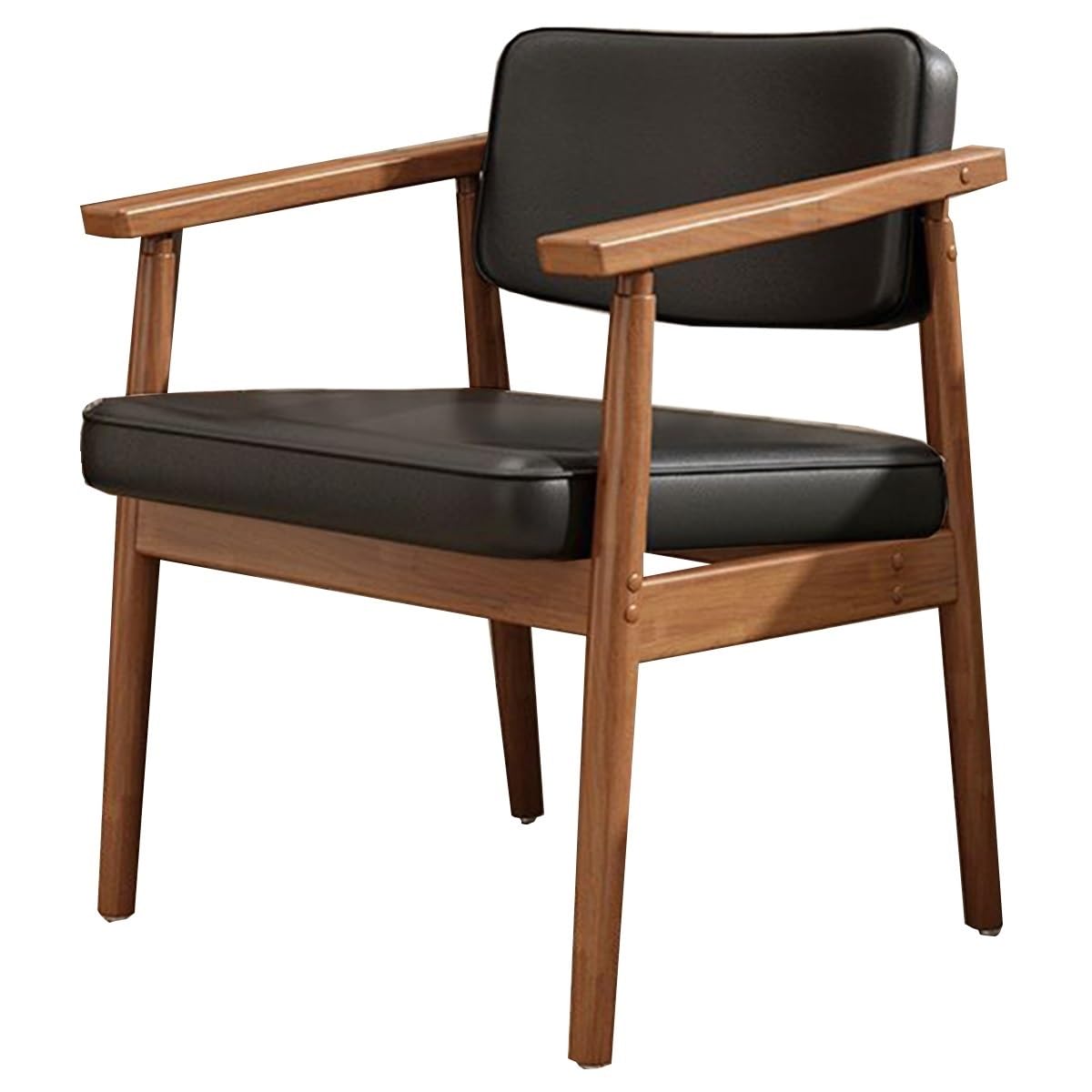 ASerZenith Modern Executive Office Chair With Arms Black Leather Accent Chair Padded Seat Upholstered Meeting Armchair For Conference Room & Waiting Area Comfortable Guest Seating,Nero-Walnut