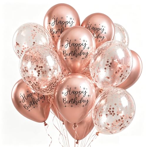 Image of Metal Happy Birthday Balloons Colorful Metallic Decorative Balloons Birthday Party Decor Room Decor House Decor For Wedding Birthday Anniversary Graduation Party Decorations Supplies (rose gold)