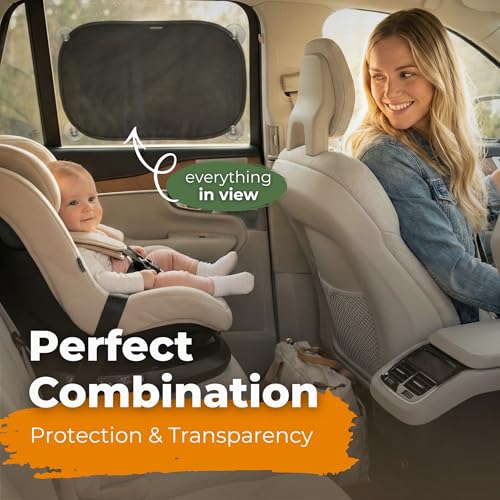Image of CARAMAZ Sun Protection Car Baby with UV Protection, Reach Certified - Opti-Dark - GSM100+ Including Suction Cup - Blackout 51 x 31 cm, Pack of 2