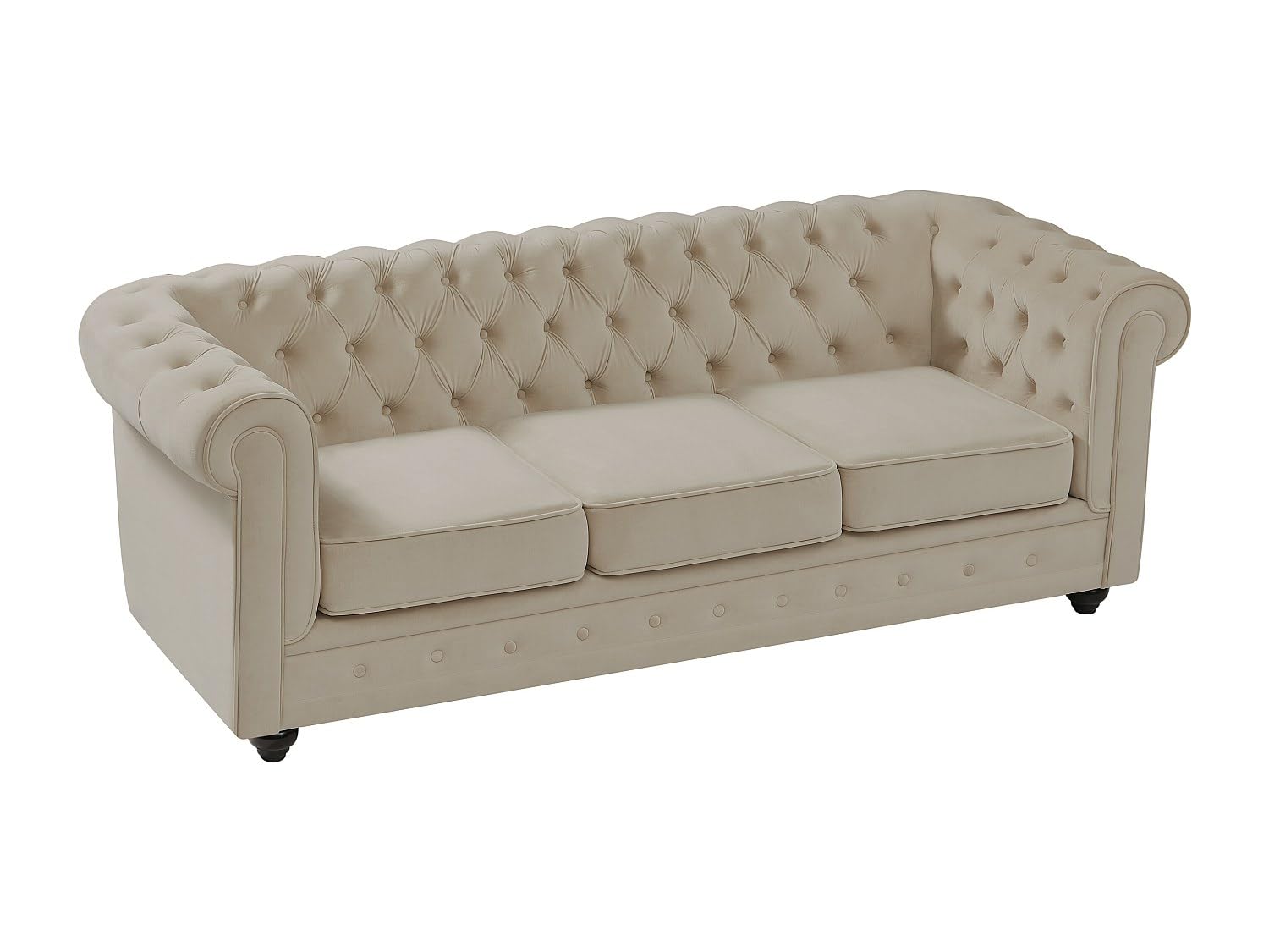 Vente-unique - Divano 3 posti+ Divano 2 posti + Poltrona Chesterfield - velluto - beige
