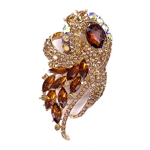 Image of LAXPICOL Vintage Clear Austrian Crystal Elegant Flower Bouquet Wing Brooch for Women